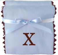 Princess Linens Bon Bon Burp Pad Baby Blue with Brown Trim-X