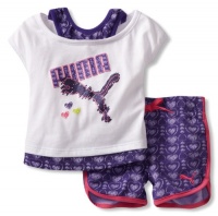 Puma - Kids Baby-Girls Infant Heart Print Short Set, Purple, 12 Months