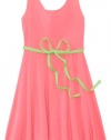 Ruby Rox Kids Girls 7-16 Tie Belt Skater Dress, Neon Pink, X-Large