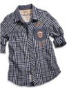 GUESS Kids Boys Big Boy Roll-Up Sleeve Mulberry Plaid Sh, PLAID (20)