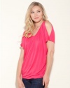 GUESS Whisper Short-Sleeve Top - Solid, ELECTRIC ROSE (XS)