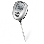 Allows a quicker transfer of heat to the sensing probe resulting in reading times as fast as 6-8 seconds (up from the standard 10-30 seconds most thermometers offer). Ergonomic design for comfort and easy reading angle. Preset buttons let you cook to your liking for meat type and doneness. Water resistant design for safe cleaning under running water. SPEED-READ™ probe for quick results. Large, easy-to-read screen. Celsius / Fahrenheit button. Includes battery and protective sheath with USDA food temperature chart