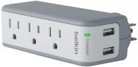 Belkin BST300 SurgePlus 3-Outlet Mini Travel Swivel Charger Surge Protector with Dual USB Ports (2.1 AMP / 10 Watt)