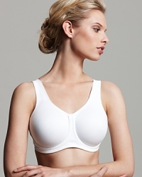 This underwire sports bra features advanced moisture management fabric and thick straps for extra support. Hook and eye closure. Style #855170