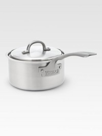 An elegant, professional-grade sauce pan is manufactured with exclusive multi-ply construction, a specially designed combination of stainless steel and aluminum alloys for lifetime performance, durability, easy cleanup and even heat distribution.Lid includedErgonomic handle constructed of investment-cast stainless steel with stay-cool vent designIncludes 18/10 stainless steel cooking surface, aluminum alloy core