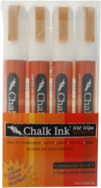 Chalk Ink 6mm Commercial Wet Wipe Markers, 4-Pack