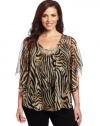 Karen Kane Women's Plus-Size Beaded Angel Top, Tiger, 0X