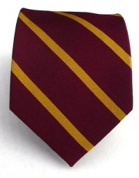 100% Silk Woven Burgundy and Gold Striped Tie