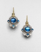 An elegant drop design with beautiful faceted London blue topaz and blue topaz stones set in sterling silver and accented with 18k gold. Sterling silver18k goldBlue topazLondon blue topazDrop, about 1French wire backImported 