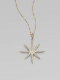 A dazzling diamond starburst, set in gleaming sterling silver, hangs from a gold barley chain in this shimmering style.Diamonds, .35 tcw14k yellow gold and sterling silverChain length, about 18Pendant length, about 1¾Spring ring claspMade in USA