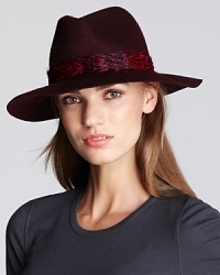 Channel your inner boho babe in Juicy Couture's floppy fedora with kaleidoscopic faux feather trim.