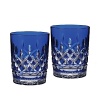 These grand Waterford old fashioned glasses update the dazzling crosshatch Lismore pattern in regal cobalt and clear crystal.