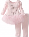 Blueberi Boulevard Baby-girls Newborn Embroidered Ballerina Knit Set With Mesh Tutu Skirt, Pink, 6-9 Months