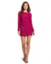 ABS Allen Schwartz Women's Long Sleeve Sequin Dress, Magenta, 0