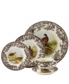 Bring the classic style of the English countryside to your table with dinner plates from the Woodland place settings collection by Spode. This traditionally patterned 5-piece place setting features majestic game fowl and forest creatures framed by Spode's distinctive British Flowers border.