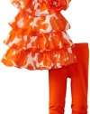 Sweet Heart Rose Baby-girls Infant Floral Tiered Legging Set, Orange/White, 18 Months