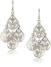 1928 Jewelry Silver Tone Filigree Teardrop Chandelier Earrings