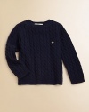 Crafted in luxurious cashmere, this ultra-cozy cable-knit pullover belongs on your little boy's most-wanted list.CrewneckLong sleevesPullover styleRibbed cuffs and hemCashmereDry cleanImported