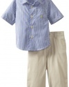 Nautica Sportswear Kids Baby-boys Infant Short Sleeve Striped Woven Shirt with Pant