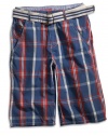 GUESS Kids Boys Big Boy Plaid Belted Shorts, PLAID (12)