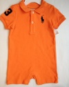 Ralph Lauren Baby Orange Rugby Big Pony Shortall Shorts, Size 9 Months