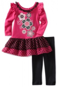 Nannette Baby-girls Infant 2 Piece Floral Dot Legging Set, Charm Peony, 24 Months