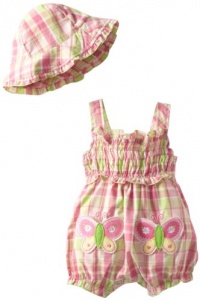 Nannette Baby-girls Newborn 2 Piece Woven Sunsuit And Hat Set, Green, 6-9 Months