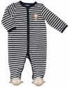 Carter's Terry Snap - Navy White Stripe Monkey-3M