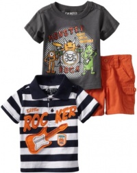 Nannette Boys 2-7 3 Piece Little Rocker Short Set, Open Orange, 12 Months