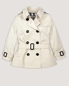 A classic double breasted trench coat with a belted waist for a sophisticated look.