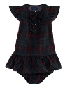 A festive plaid pattern graces this ruffle-trimmed dress.