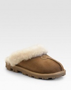 Pamper yourself with this luxe sheepskin slip-on, comfortably lined in plush shearling. Sheepskin upper Shearling lining Rubber sole ImportedOUR FIT MODEL RECOMMENDS ordering true whole size; ½ sizes should order the next whole size up.