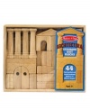 Design an architectural masterpiece with this set of forty-four hand-scrolled and turned wooden blocks in eleven different shapes. This natural finish, smooth-sanded hardwood block set is packaged in a handsome, wooden storage crate for easy storage. Great value!