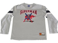 Superman Long Sleeve V-Neck Jersey w/ embroidered SUPERMAN in Team Style