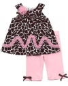 Rare Editions Baby-Girls Infant Brown Pink Giraffe Print Woven Top Knit Capri set, 18 Months