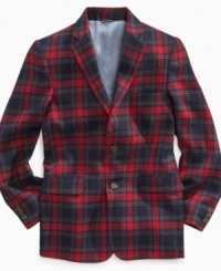 Preppy style comes easy with an eye-catching plaid blazer from Tommy Hilfiger.