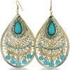 Gold Tone Turquoise Blue Crystal 3.5 Inch Dangle Drop Chandelier Earrings