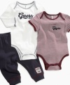 Quick change! Keep cute options convenient with this bodysuits and pant 3-piece set from Guess.