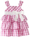 LilyBird Baby-girls Infant Print Dress, Pink Plaid/White Bow, 18 Months