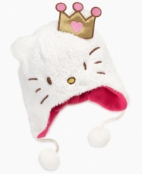 Soft, sweet style! This adorable Hello Kitty hat keeps her warm in the winter, with extra-cute crown details!