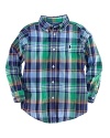 A signature button-down design is rendered in lightweight cotton plaid for a classic must-have.