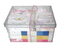 Noa Lily Large Layette Gift Basket, Pink Hearts, 6 Months