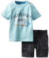 Calvin Klein Baby-boys Infant Tee With Printed Short, Blue, 18 Months