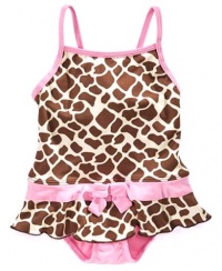 Pink Platinum Baby Swimwear, Baby Girls Animal Print Swimsuit, Pink, Size: 12 months