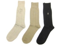 Polo Ralph Lauren Set of Three Men's Dress Socks-Slightly Ribbed: Multi - (Beige, Tan, Brown) (Size 10-13)