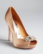 Dazzling rhinestones decorate the toe of Badgley Mischka's Goodie pumps, a satin style for sophisticated evenings.