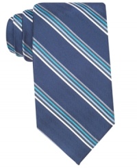 Skinny stripes bulk up your business style with this silk tie from Perry Ellis.