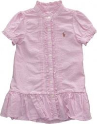 Ralph Lauren Baby Girl's Ruffle Oxford Dress (12 Month, Pink)