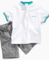 He'll look like a natural style-starter when he's sporting this sweet polo shirt and short set from DKNY.