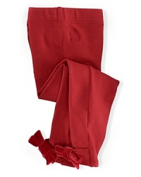 Velvet tied bows prettily accent the hem of a versatile legging in comfortable stretch cotton jersey.